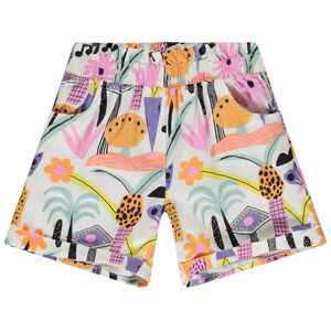 Ψηλόμεσο σορτς από σερζ με φαντεζί σχέδιο για κορίτσι 