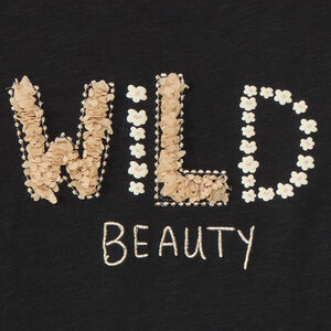 Μπλούζα με μακριά μανίκια jersey μαύρη με διακοσμητικά στοιχεία για κορίτσι 