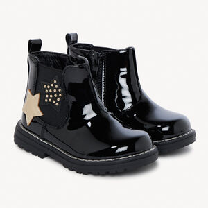 Μποτάκια με γυαλιστερή επιφάνεια και αστέρια με φερμουάρ για κορίτσι μωρό 