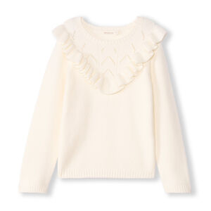 Πουλόβερ μακρυμάνικο πλεκτό φαντεζί με βολάν και πλεξούδες για κορίτσι 