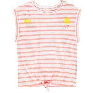 T-shirt ριγέ και με κέντημα για κορίτσι Main T-shirt ριγέ και με κέντημα για κορίτσι