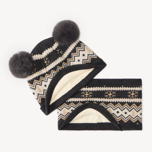 Ensemble bonnet et snood bébé garçon en tricot jacquard 