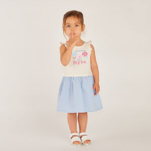 Φόρεμα αμάνικο 2 σε 1 με εκτύπωση φαντασίας και ριγέ φούστα για κορίτσια μωρά. 