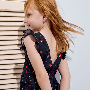 Φόρεμα κοντό μανίκι με βολάν και floral σχέδιο για κορίτσι 