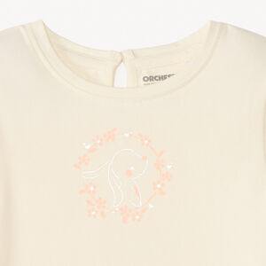 T-shirt κοντομάνικο μονόχρωμο με τύπωμα λαγουδάκι για κορίτσι μωρού 