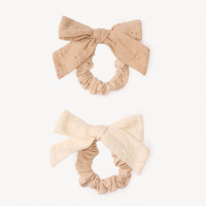 Σετ 2 τσιμπιδάκια μαλλιών με φιόγκο από κεντητό βαμβάκι για κορίτσι 