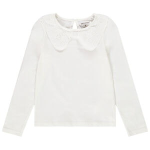 T-shirt manches longues avec col claudine en broderie anglaise pour fille Main T-shirt manches longues avec col claudine en broderie anglaise pour fille