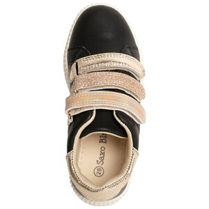 Αθλητικά παπούτσια μαύρα δερματίνη με scratch χρυσαφί για κορίτσι 