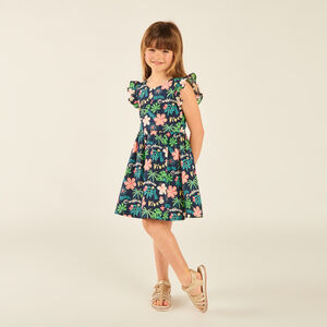 Φόρεμα κοντό μανίκι με λουλούδια και ανοιχτή πλάτη για κορίτσι 