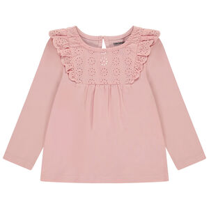 Μπλουζάκι μακρυμάνικο με γιακά από αγγλική δαντέλα για bebe κορίτσι 