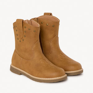 Μποτάκια καφέ με φερμουάρ στυλ καουμπόι για κορίτσι 