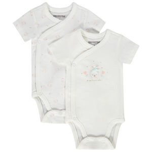 Σετ από 2 κορμάκια με κοντά μανίκια και σχέδια κουνελάκια για bebe κορίτσι 