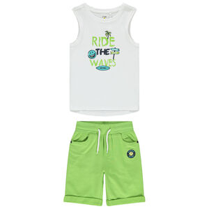 Σετ plage  με αμάνικο μπλουζάκι και βερμούδα με τύπωμα Smiley 