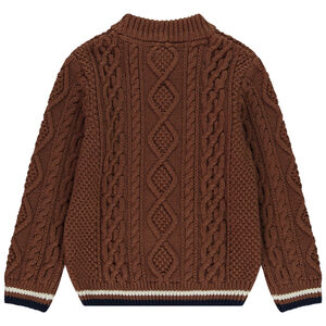 Πλεκτό πουλόβερ μονόχρωμο με εφέ πλεξούδας και πολύχρωμη ρίγα για αγόρι 