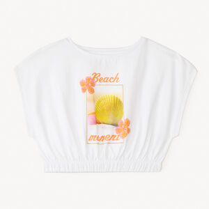 T-shirt à manches courtes, coupe boxy, court, avec imprimé fantaisie pour fille. 