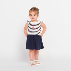 Φόρεμα effet 2 σε 1 με ρίγες και λουλουδάτο σχέδιο για bebe κορίτσι 