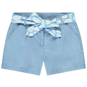 Σορτς από ύφασμα μονόχρωμο με φαντεζί ζώνη για κορίτσι 