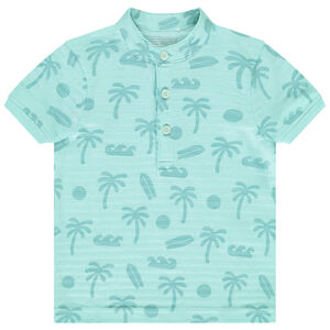 Πολό κοντομάνικο jersey με γιακά mao και φαντεζί τύπωμα για bebe αγόρι 