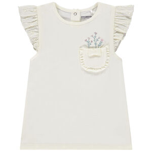 Κοντομάνικο T-shirt με κεντημένες λεπτομέρειες και τσέπη για bebe κορίτσι 