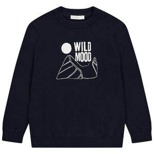 Πλεκτό πουλόβερ μονόχρωμο με φαντεζί σχέδιο για αγόρι 