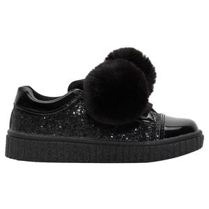 Μαύρα αθλητικά παπούτσια με παγιέτες και πον-πον 