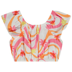 Τοπ με ελαστική λαιμόκοψη και φαντεζί σχέδιο για κορίτσι 