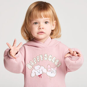 Φόρεμα sweatshirt για κορίτσι μωρού με κουκούλα και μοτίβο σκύλου και γάτας 