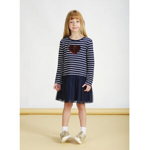 Robe bi-matière marinière à sequins magiques pour fille Main Robe bi-matière marinière à sequins magiques pour fille