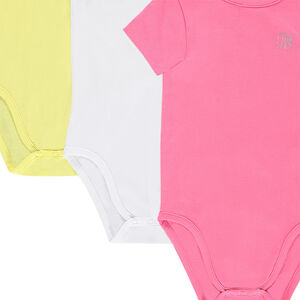 Σετ με 3 μονόχρωμα κοντομάνικα φορμάκια από ζέρσεϊ με τυπωμένο λογότυπο 