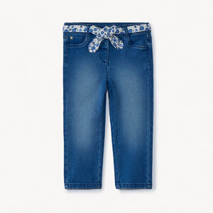 Jean droit avec ceinture fleurie à nouer pour bébé fille 