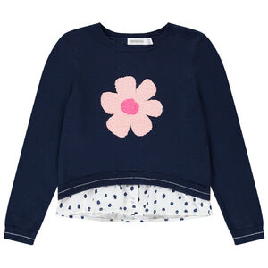 Pull bi-matière effet 2 en 1 en popeline pour fille Main Pull bi-matière effet 2 en 1 en popeline pour fille