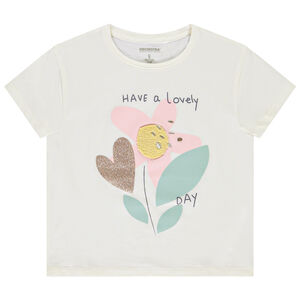 Κοντομάνικο μπλουζάκι με κέντημα bouclette για κορίτσι 