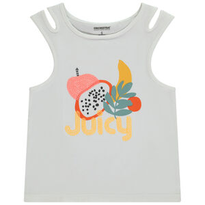 Αμάνικο μπλουζάκι με σχέδιο αζούρ print φρούτα και παγιέτες για κορίτσι 