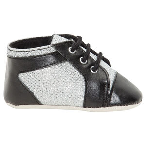 Μαλακά μποτάκια με κορδόνια σε μαύρο και ασημί 