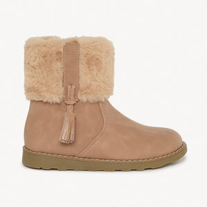 Μποτάκια σε παλ ροζ με φερμουάρ και γούνινη επένδυση + πομ-πομ για κορίτσι 