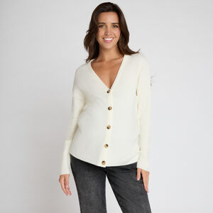 Ζακέτα μακρυμάνικη μονόχρωμη από πλεκτό με κουμπιά για γυναίκα 