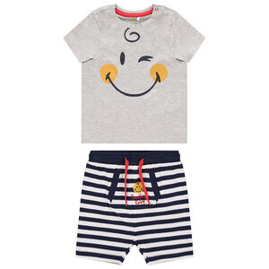 Σετ με t-shirt σχέδιο Smiley και σόρτς ριγέ με τσέπη Main Σετ με t-shirt σχέδιο Smiley και σόρτς ριγέ με τσέπη