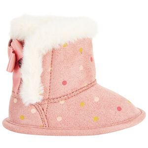 Μποτάκια μαλακά με ψεύτικη γούνα και πουά σχέδιο για bebe κορίτσι 