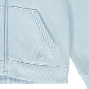 Ζακέτα μονόχρωμη με κουκούλες και τσέπη + κέντημα καρδιά για κορίτσι 