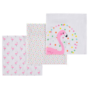 Σετ 3 βαμβακερές πάνες αγκαλιάς με ροζ φλαμίνγκο 