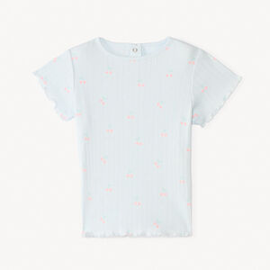 Τι-σερτ κοντομάνικo σε ριπ ύφανση με εκτύπωση για μωρά κορίτσια. 