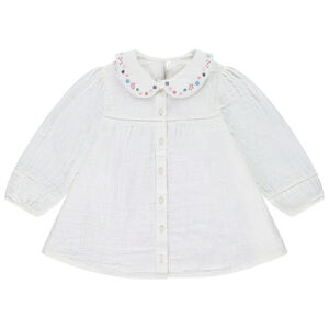 Τουνίκ μακρυμάνικη μονόχρωμη με κολάρο κλαουντίν και κέντημα για μωρό κορίτσι 