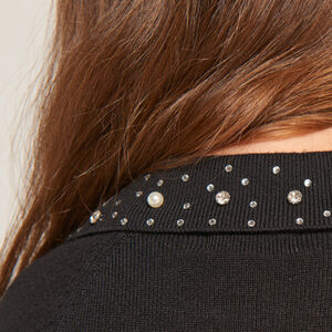 Φόρεμα μονόχρωμο πλεκτό με γιακά Claudine και στρας για κορίτσι 