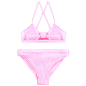 Μαγιό 2 τμχ. effet côtelé με κρουαζέ τιράντες για κορίτσι 