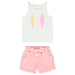 Σετ 2 τμχ. με αμάνικο μπλουζάκι rib και σχέδιο σανίδες σερφ για κορίτσι 
