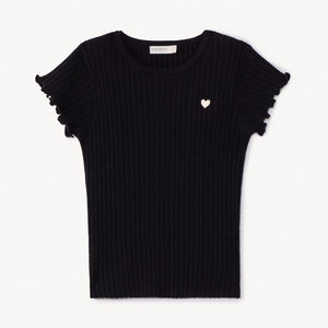 Κοντομάνικο πλεκτό πουλόβερ με κέντημα για κορίτσι 