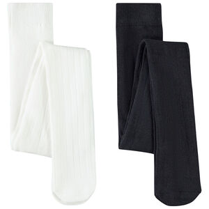 Σετ από 2 χοντρές καλσόν με ριγέ εφέ για κορίτσι 