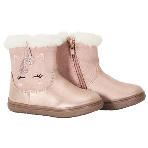 Μποτάκια με ψεύτικη γούνα και μονόκερο για bebe κορίτσι 