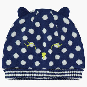 Πλεκτός σκούφος με ζέρσεϊ επένδυση και πουά ζακάρ μοτίβο 