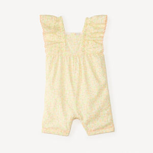 Κοντή φόρμα με φουσκωτά μανίκια και λουλουδάτο μοτίβο για κορίτσι μωρό 